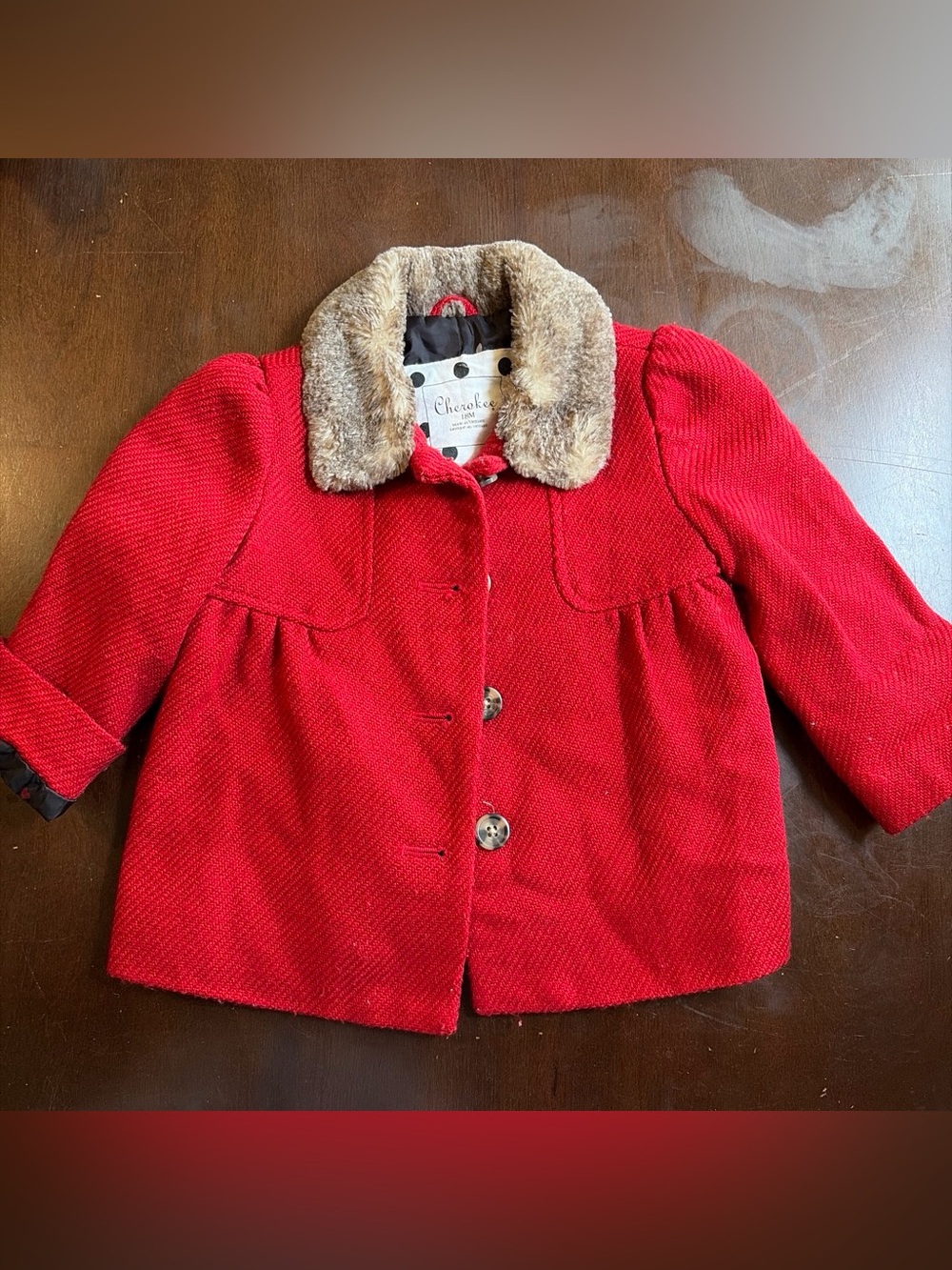 Cherokee Red Girls' Coat with Faux-Fur Collar